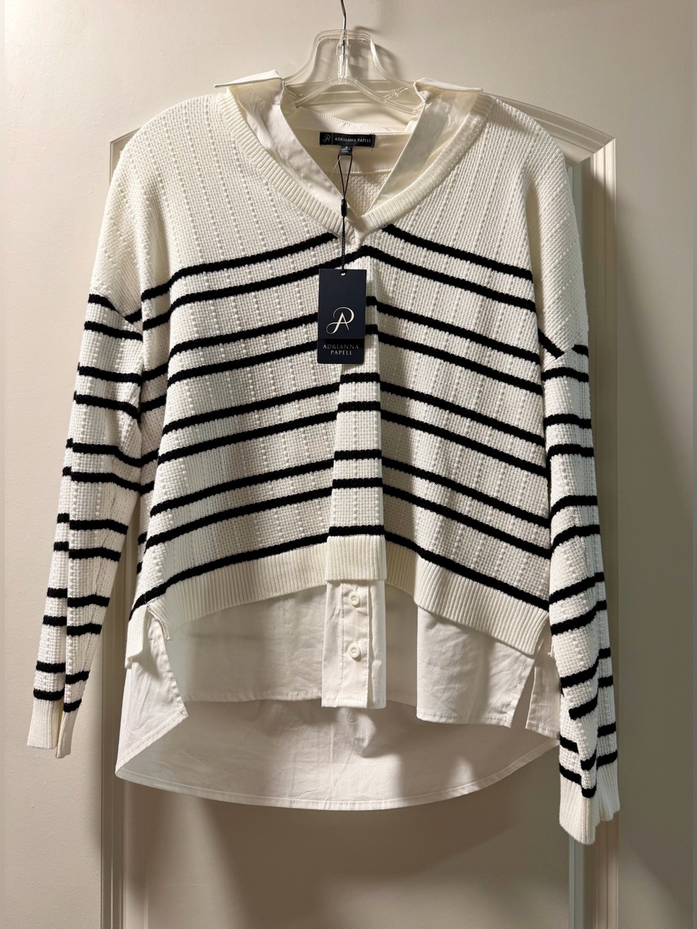 Adrianna Papell Black & White Striped Layered Top | Women’s S